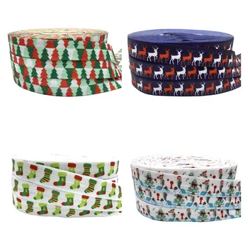 

10Yard 5/8" 15mm Tree Sock deer Hat Print Christmas Fold Over Elastics FOE Spandex Band Hair Tie Headband Dress Lace Trim Sewing
