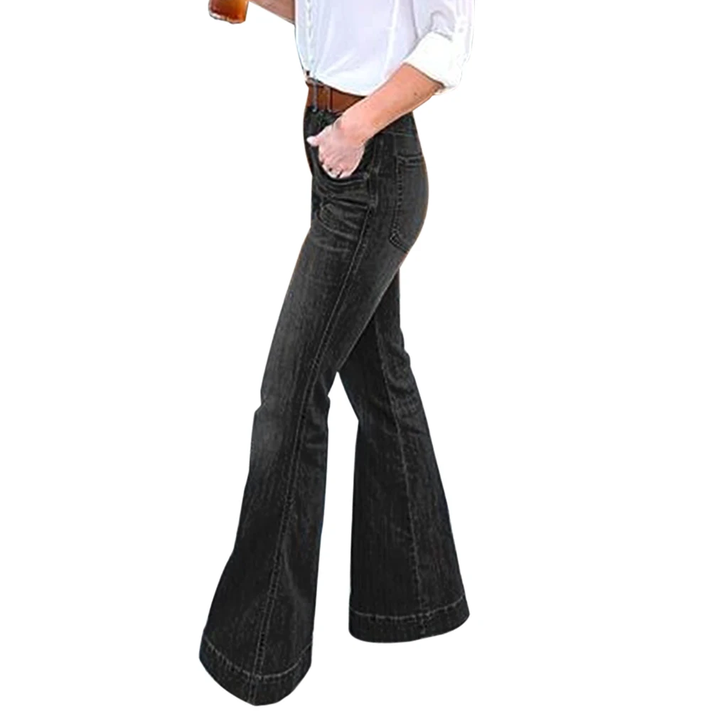 LASPERAL женские модные тонкие повседневные джинсы, расклешенные брюки, длинные штаны, женские повседневные брюки с высокой талией, широкие брюки - Цвет: Black B