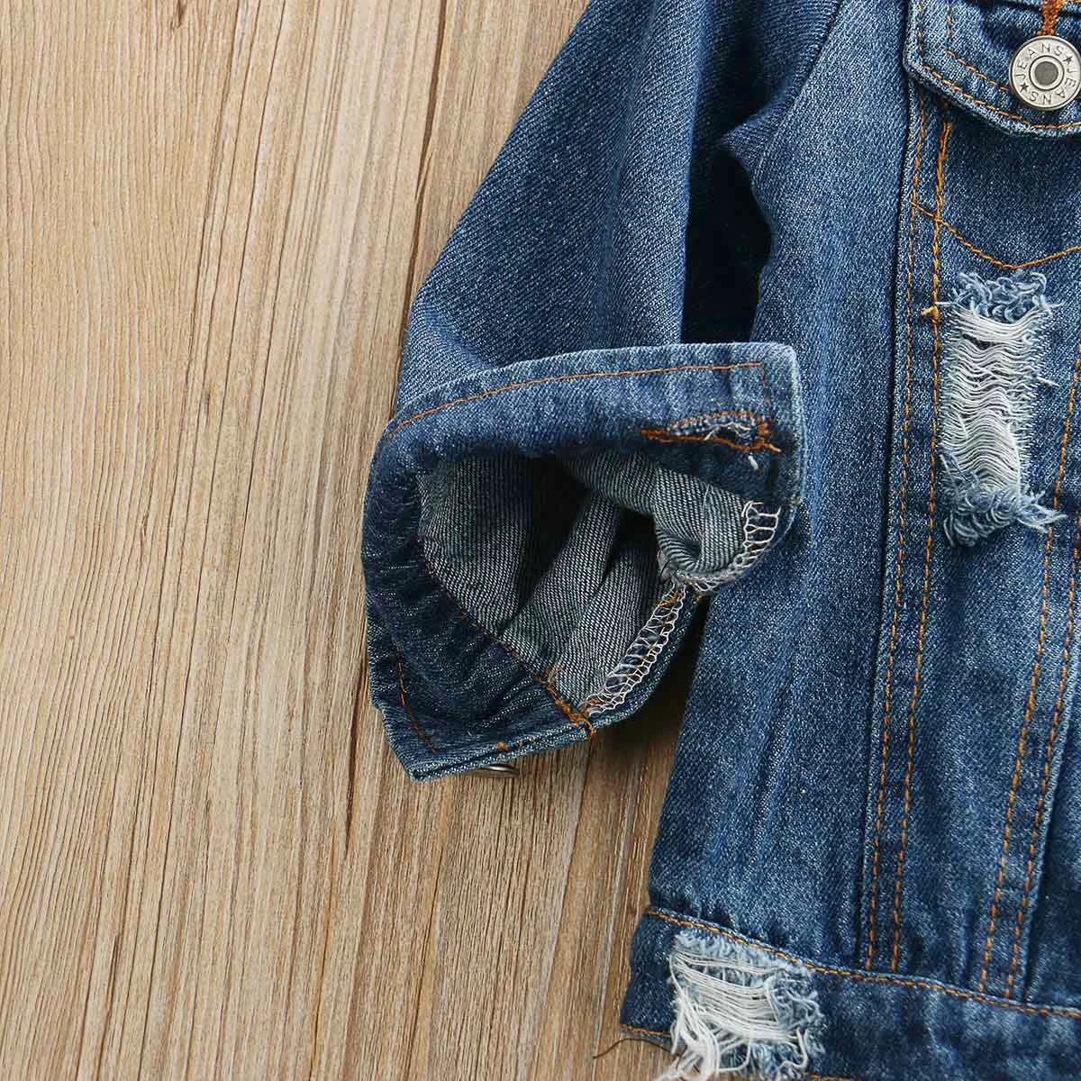 1-6Years Infant Baby Girl Denim Off Shoulder Tops+ Shredded Pants Autumn Clothes Sets