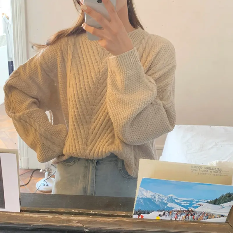 

Alien Kitty Retro Autumn Regular All Match Pullovers Brief Simple Warm Fresh Vintage Full-Sleeved Soft Knitted Basic Sweaters