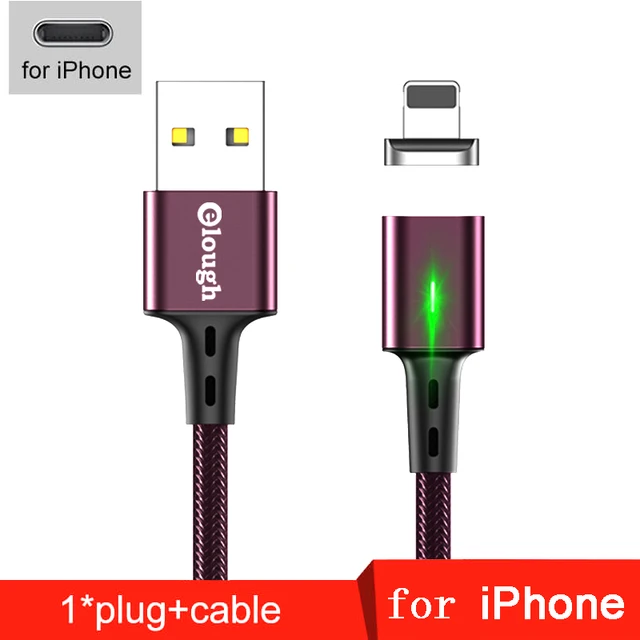 Elough Quick Magnetic Charger 3.0 4.0 Micro USB Cable for iPhone 8 POCO X3 Xiaomi Fast Magnetic Phone Charging Cord Type C Cable For IPhone Red