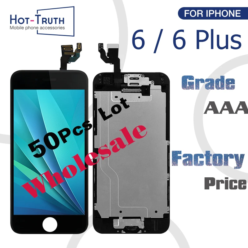 50 шт. Дисплей для iPhone 6 6plus полный lcd Сенсорный экран полный комплект аналого-цифрового преобразователя в сборе с кнопка «домой» Фронтальная камера Класс ААА