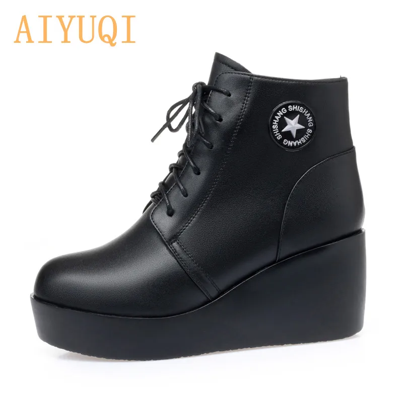 

2019 Latest Genuine Leather Women Winter Boots Platform High-heeled Muffin Bottom Fashioned wedges with women's snow boots