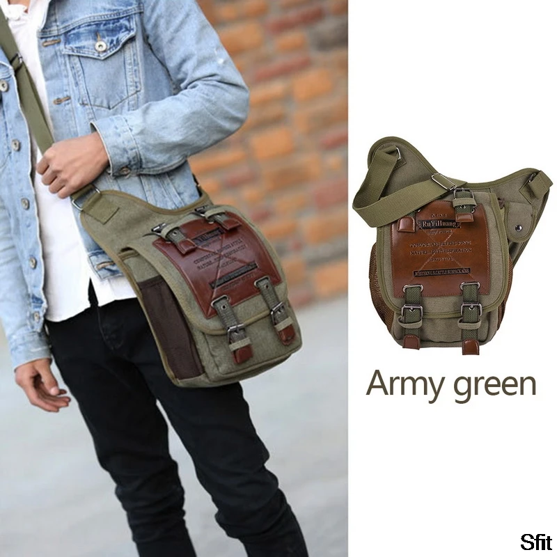 

Leather Decoration Vintage Men Handbag Busines Bolsas Bags Male Small Sling Messenger Bag Canvas Military Saddle Bag