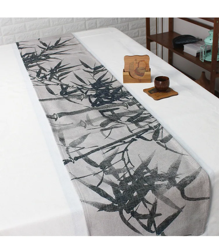 Китайский дзен лотоса настольная дорожка современная мебель хлопчатобумажная ткань бамбуковая скатерть с узором
