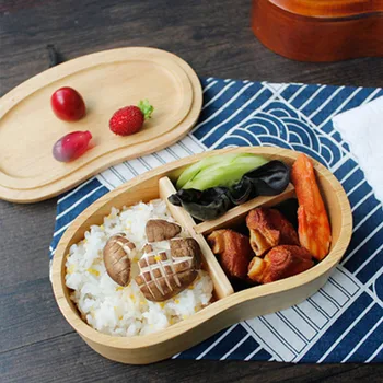 

Wooden Lunch Box Picnic Japanese Bento Box for School Kids Dinnerware Set with Bag&Spoon Fork Chopsticks Round Square Lunch Box