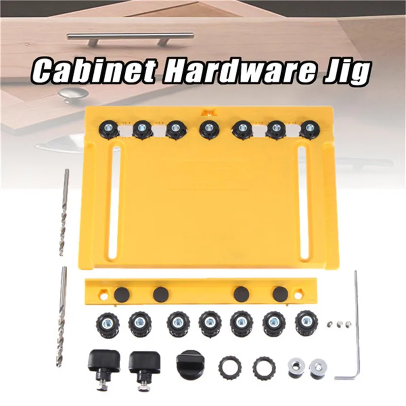 

Yellow Woodworking 2 In 1 Cabinet Hardware Jig and Shelf Pin Drilling Jig with 5mm 6mm Drill Bits Set for Hand Woodworking Tool