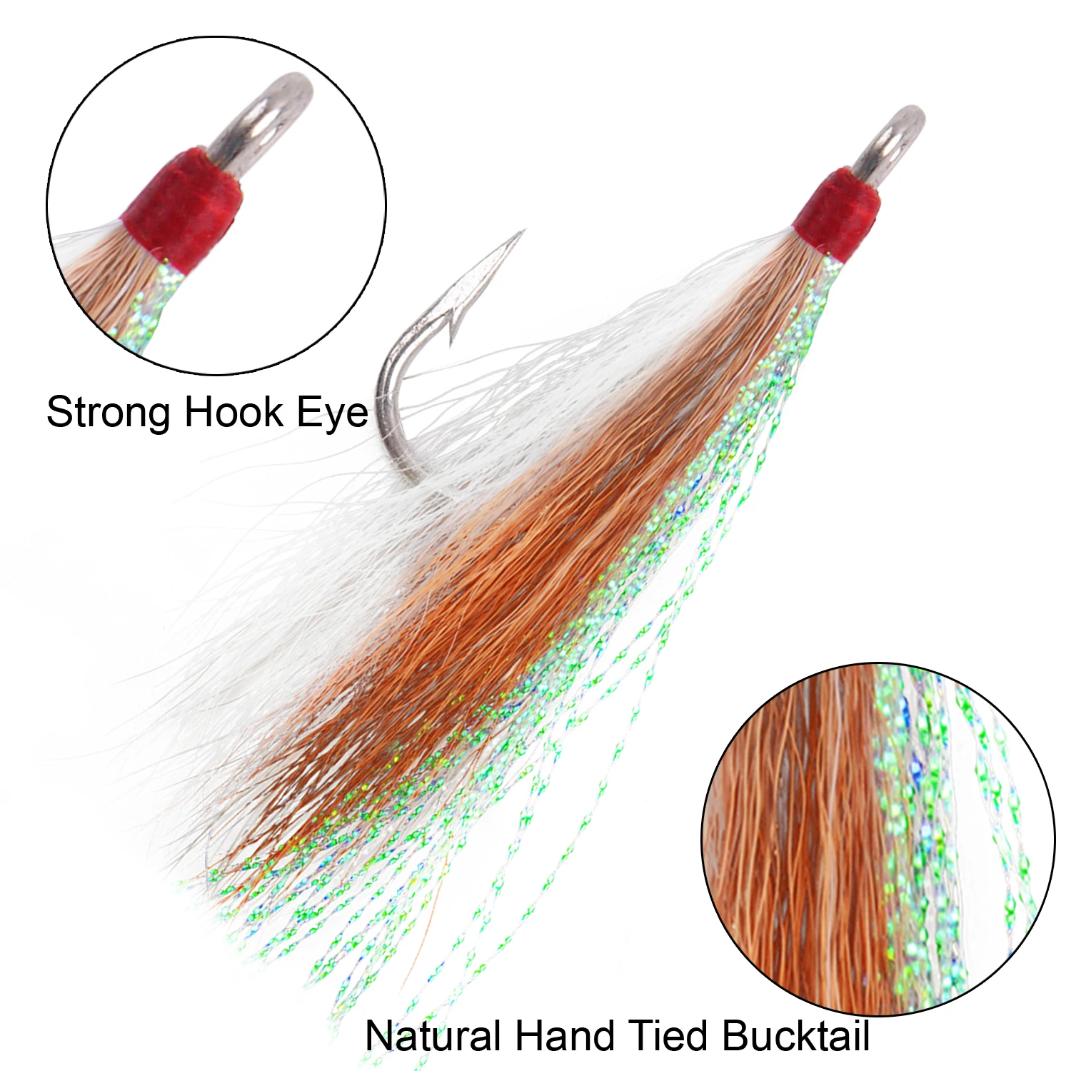 5Pcs Bucktail Teasers Fishing Hooks Stainless Steel Hook And