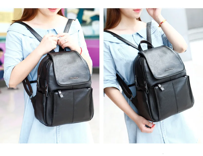 Кожаный женский рюкзак aliwilam Mochila Mujer, лаконичная дорожная сумка через плечо для девочек, Многофункциональный модный рюкзак с защитой от воровства