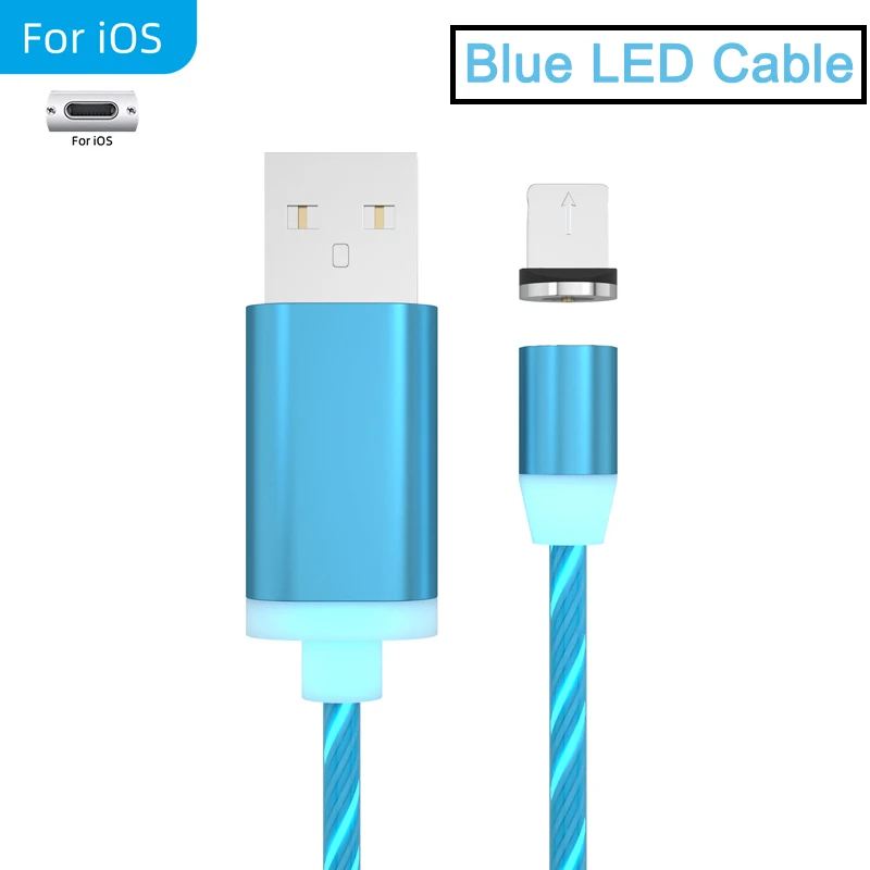 Светящийся Магнитный зарядный usb-кабель светодиодный Megnet зарядный провод Micro USB кабель type C для iPhone 7 8 samsung A70 50 OnePlus 6T Mi9 - Цвет: Blue for Apple