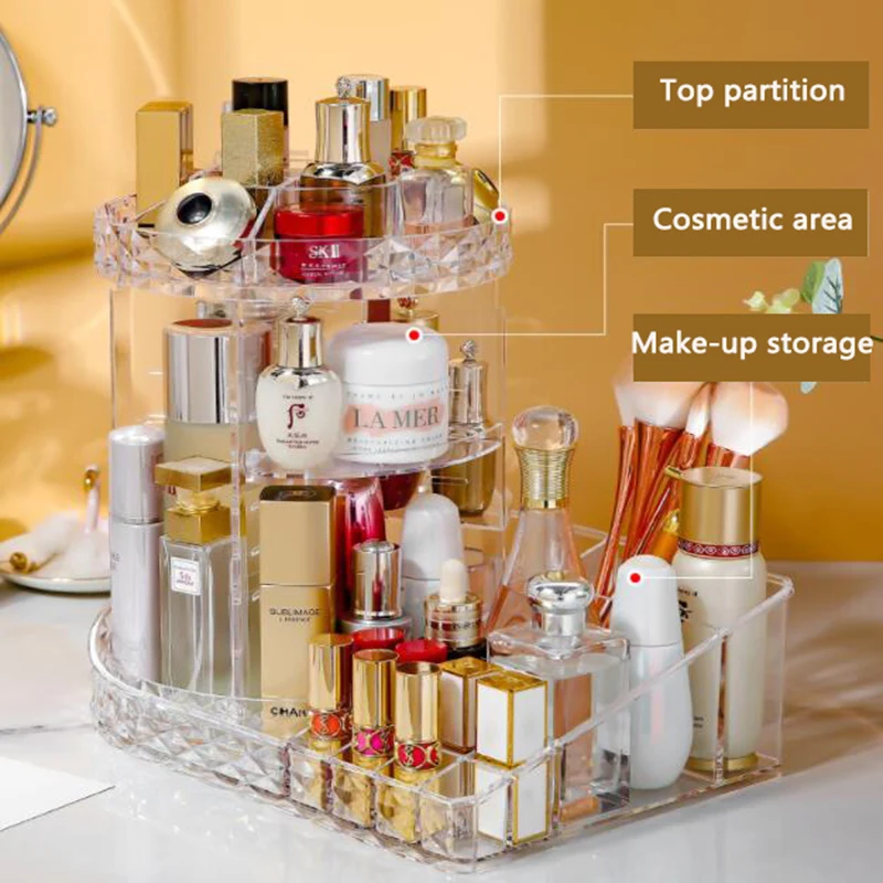Makeup Organizer Transparent Cosmetic Storage Box Rangement Organizador Lipstick Display Stand Plastic 360-Degree Rotating