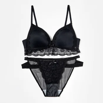 

Lace Triangle Cup Bra Without Rims Girl Bra & Brief Sets Gathered On The Bra Body Bag Solid Color Bra Set With Briefs