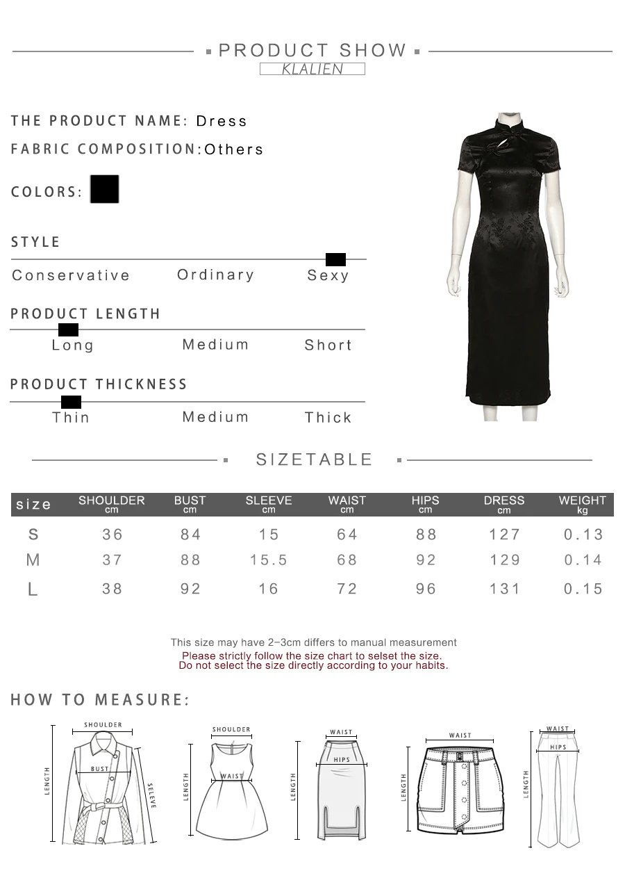 KLALIEN Black Monochrome Printing Satin Traditional Chinese Dresses Long Qipao Dress Sexy Split Tang Costume Banquet Qipao Woman maxi dresses for women