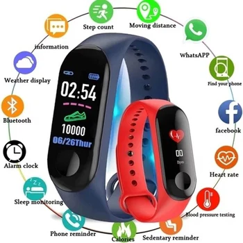 

Blood Pressure Activity Tracker Sport Smart Watch Women M3 Fitness Bracelet IP67 Waterproof Watch Connect Android Wristband Man
