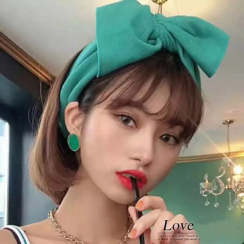 Fashion Big Bow Headband For Women Girls Hair Accessories Solid Turban Elastic Hair Bands Winter Knit Headwrap Hair Bows
