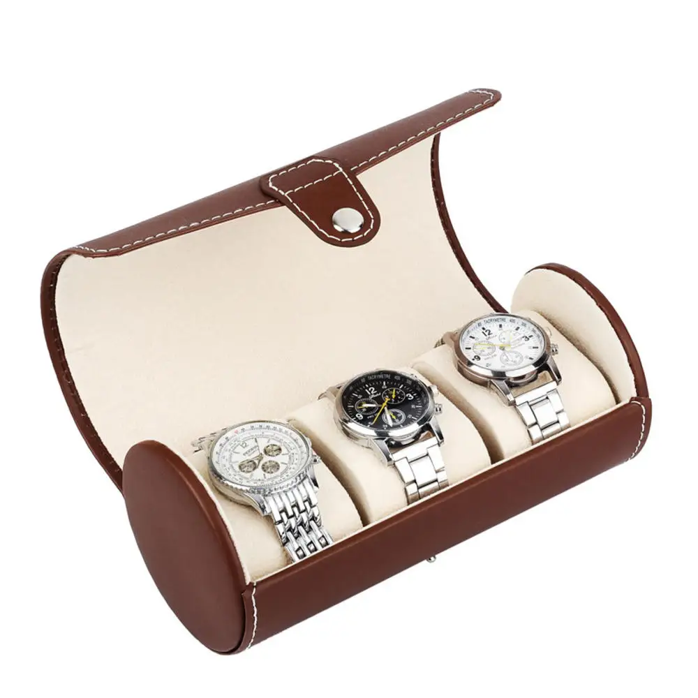 Watch Roll Travel Case 3 Slots Chic Portable Vintage Leather Display Watch Storage Box with Organizers Men Gift