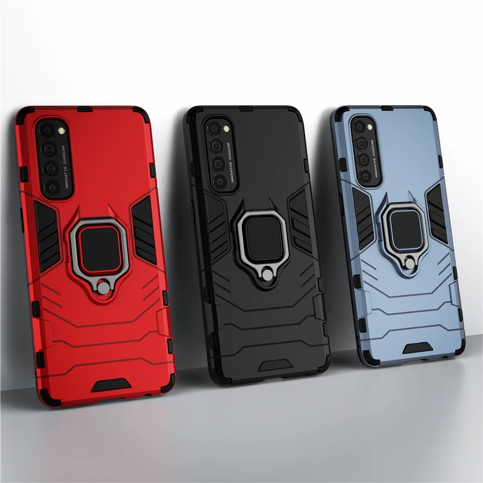 Cover Per Oppo Reno 4 PRO 5G Con 2 Vetri Temperati – Custodia Armor TPU E PC, Anello 360° E Supporto Magnetico, Blu - 2