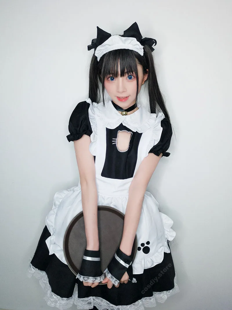 

Maid Cosplay Costume Anime Lolita Sexy cat Outfit Cotton Apron Lace Mini Dress Cute For Women