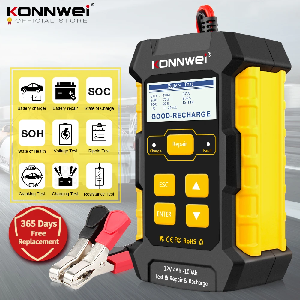 KONNWEI KW510 automático 12V probador de batería de coche pulso reparación 5A cargadores de batería seco mojado AGM Gel de plomo-ácido de herramienta de reparación de automóviles