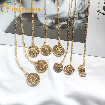 

BONLAVIE Retro Small Gold Coin Necklace Roman Portrait Pendant Jewelry