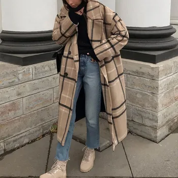 

Plaid Women Long Trench Coats Autumn Winter Fashion Long Sleeve Pockets Female Outwear Overcoats Tops 2019 Casual Daily Trench