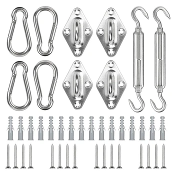 

42Pcs 304 Stainless Steel M8 Heavy Duty Sun Shade Sail Fixing Kit Triple-Cornered Garden Patio Canopy Sunsn Hardware