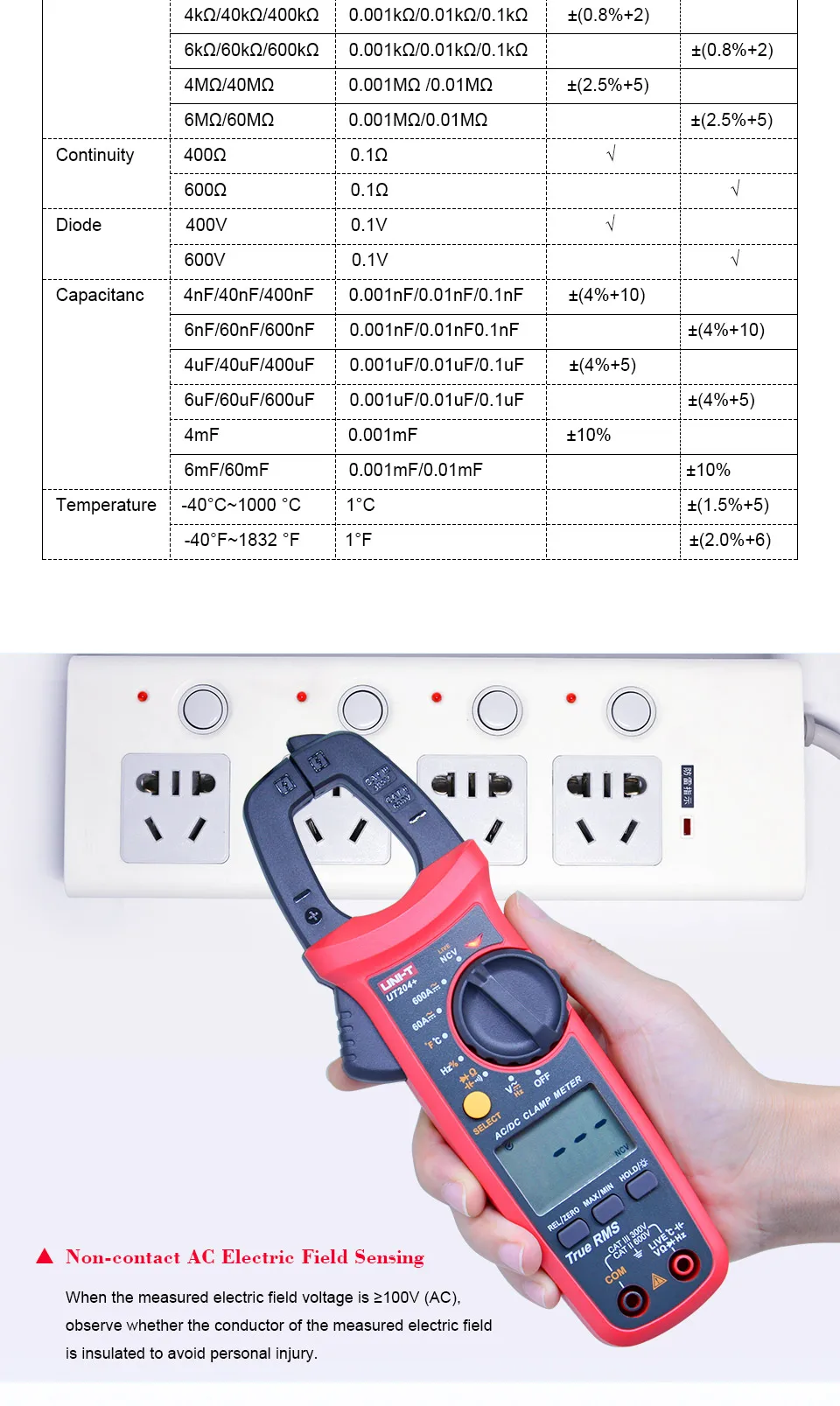 UNI-T True RMS клещи UT203 + UT204 + AC DC ток тестер 400-600A зажим мультиметр автоматический диапазон ложное Обнаружение защита