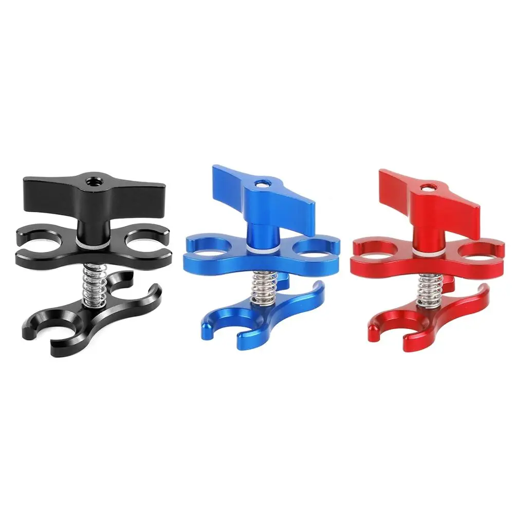 Ball Clamp Close Hole Diving Camera Bracket CNC Aluminum Spring Flashlight Clamp for Diving Underwater Photography System Durable Color : Red