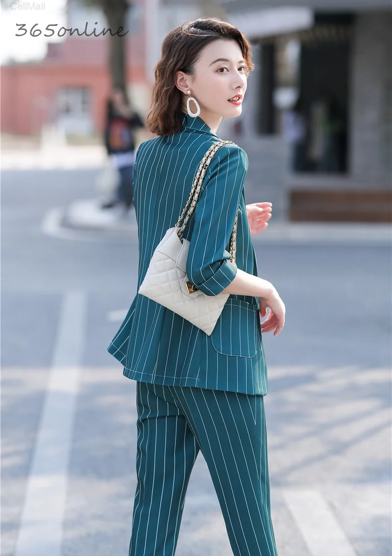 

2020 Spring Summer Fashion Striped Formal Business Suits Women OL Styles Blazers Pantsuits for Ladies Office Work Wear Set
