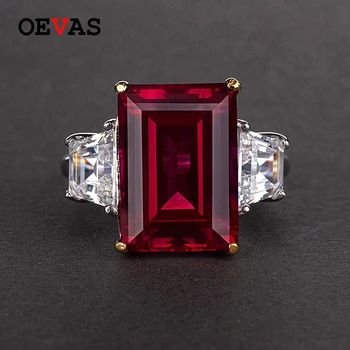 

OEVAS 100% 925 Silver Jewelry Natural Ruby Gemstone Jewelry Rings Women's Fashion Finger Ring Party Engagement Gift Size 4-12