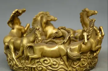 

China fengshui old Bronze eight horse fine horse Statue smoking ash pan ashtray