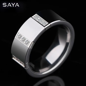 

Men Tungsten Carbide Rings Jewelry for Party 8mm Width High Polished with 9pcs White CZ Stones, Free Shipping, Customized