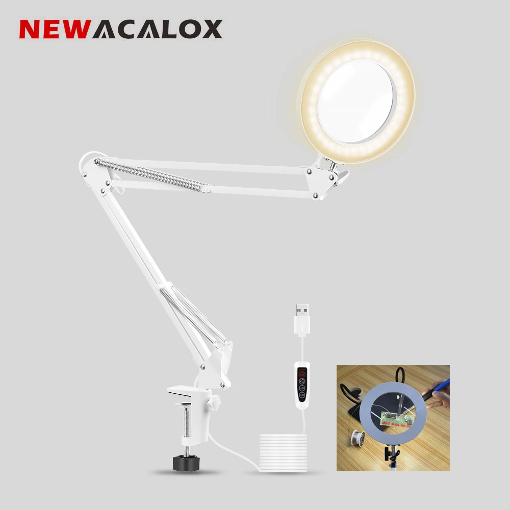 NEWACALOX USB 5X белая Складная лупа зажим для стола паяльный инструмент 3 цвета
