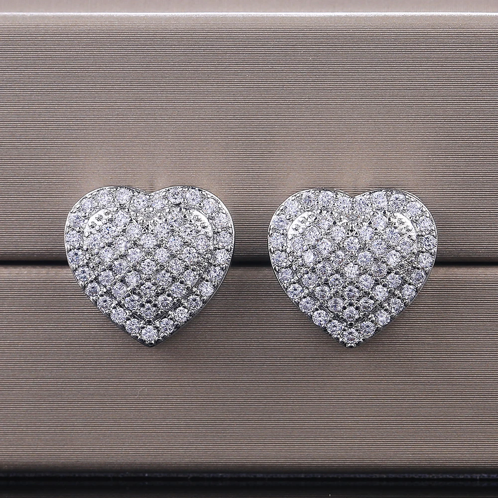 Huitan Classic Design Dazzling Heart Stud Earrings for Women High Quality Romantic Female Accessories Timeless Styling Jewelry
