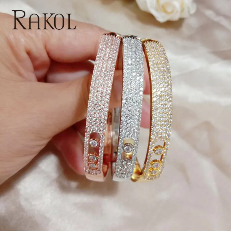 RAKOL Роскошные кубического циркония кристалл микро проложить Шарм Браслеты для