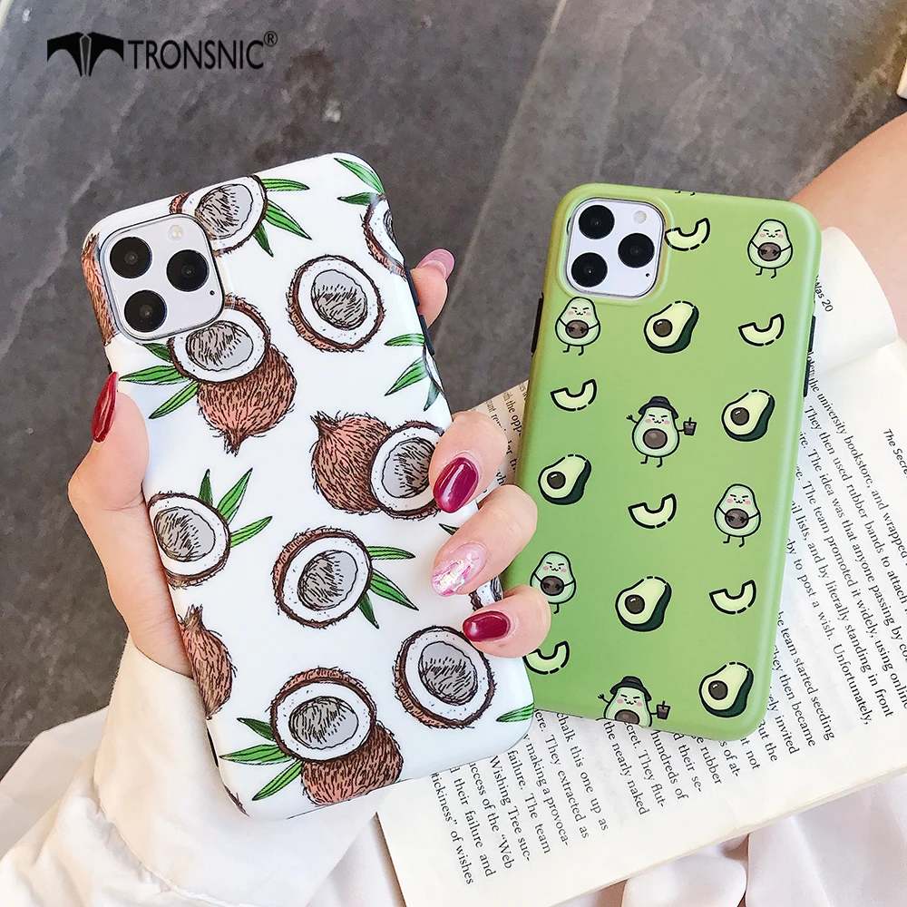 Green Avocado Coconut Phone Case For Iphone 11 Pro Max Xr Xs Max Soft Matte Fruit Luxury Case For Iphone 6s 7 8 Plus White Cover Phone Case Covers Aliexpress