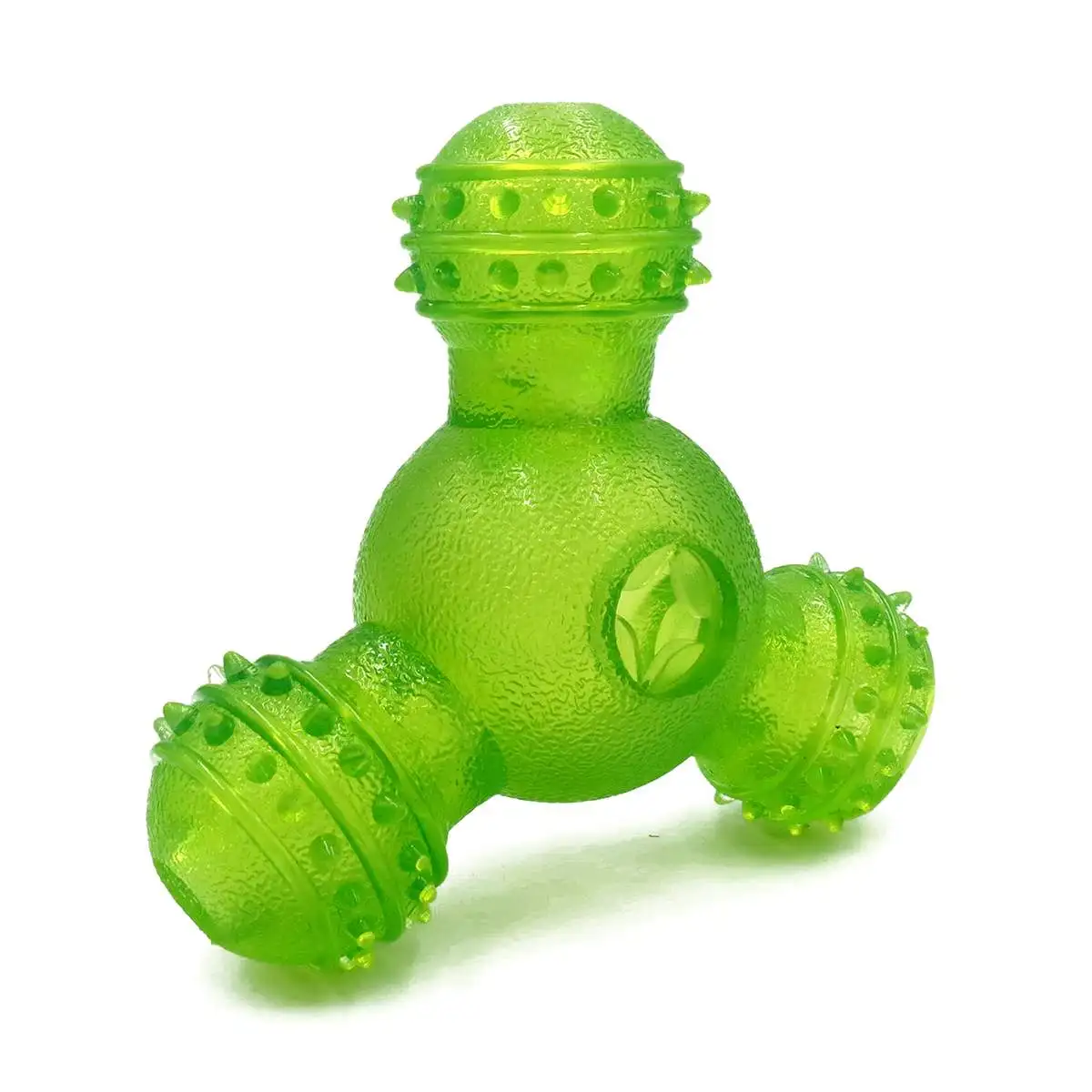 Green Три отверстия утечка еды резиновая игрушка для собаки молярная укуса устойчивая жевательная игрушка дозатор для еды игрушка для домашних животных молярный зуб чистый укус-стойкий питатель - Цвет: Green