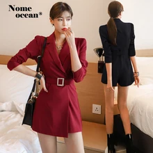 Элегантный костюм Деловые Комбинезоны женские шорты с поясом с длинным рукавом короткий комбинезон женский комбинезон Комбинезоны M19090315