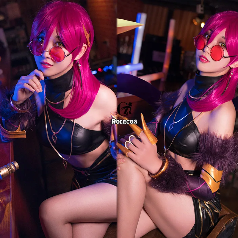 ROLECOS Game LOL K/DA Evelynn Cosplay Costume Set - Women's Sexy Leather Top, Skirt, and Cape. Perfect for LOL KDA Evelynn Cosplay. image 4
