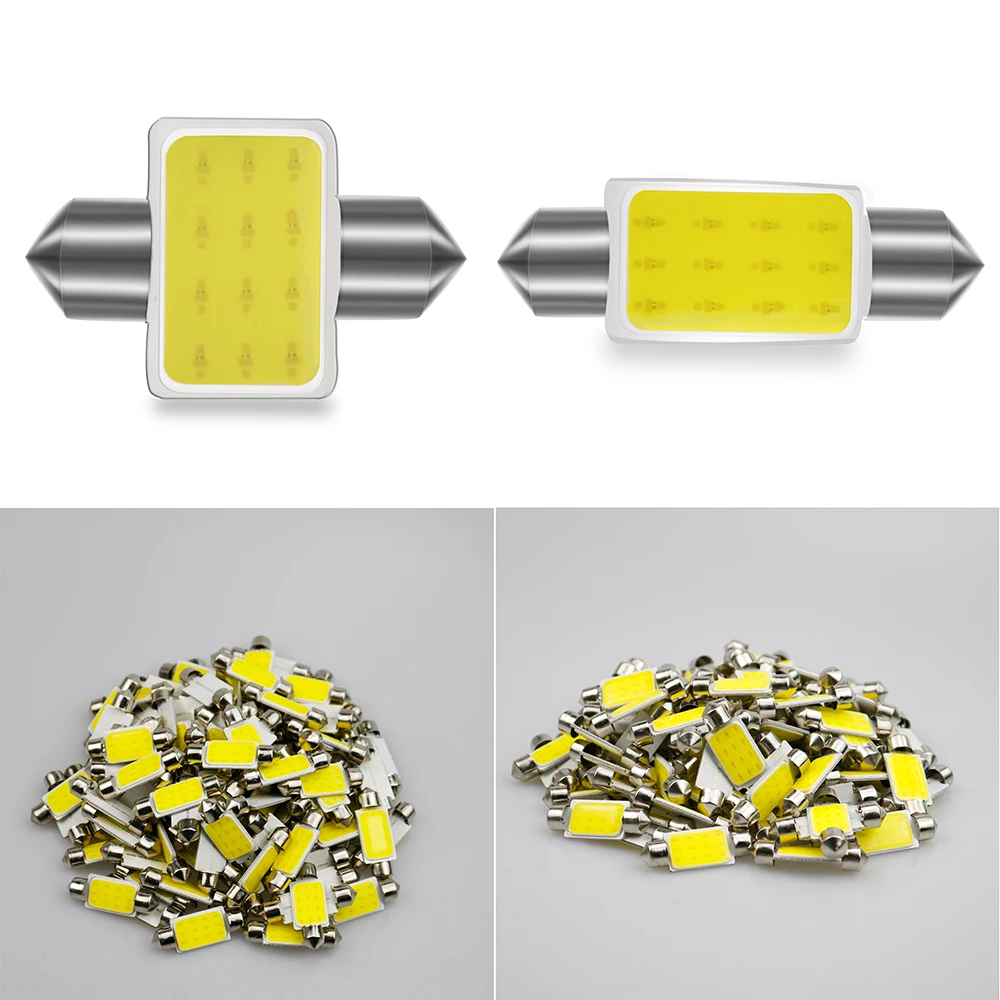100 шт. гирлянда C5W C10W 31 мм 36 39 41 12SMD COB светодиодные лампы для авточтения стайлинга