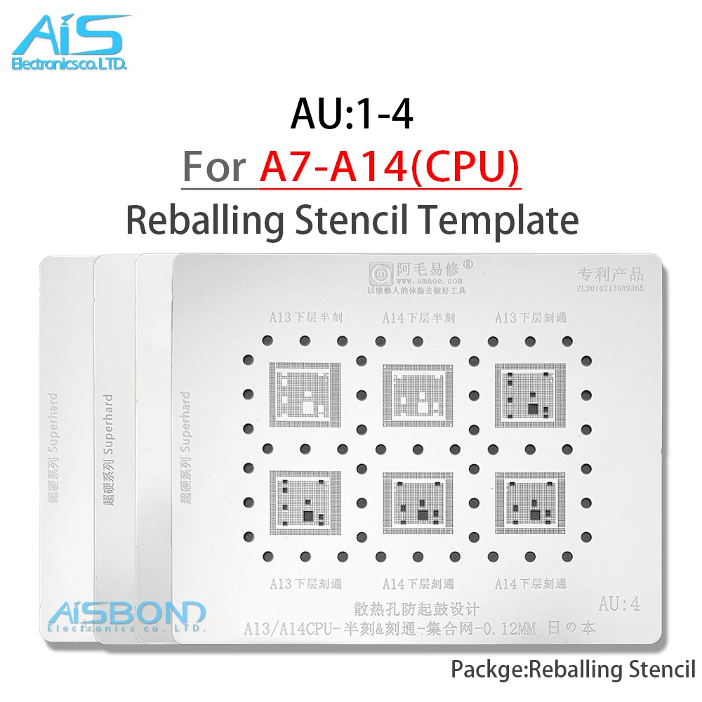 Au1-4 Bga Reballing Stencil Per A7 A8 A9 A10 A10 A11 A12 A13 A14 Cpu Per Iphone 6 6S 7 7P 8 Plus X Xs 11 12 Pro Max Mini 11Pro