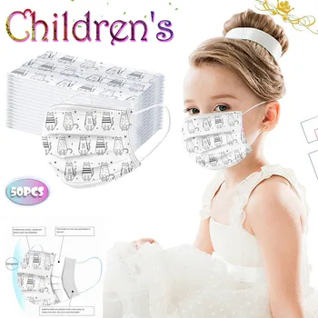 

50pcs Disposable Mask Student Kid 3 Layers Ply Filter Meltblown Mouth Face Mask Breathable Non-woven Earloops Mask Mondmasker