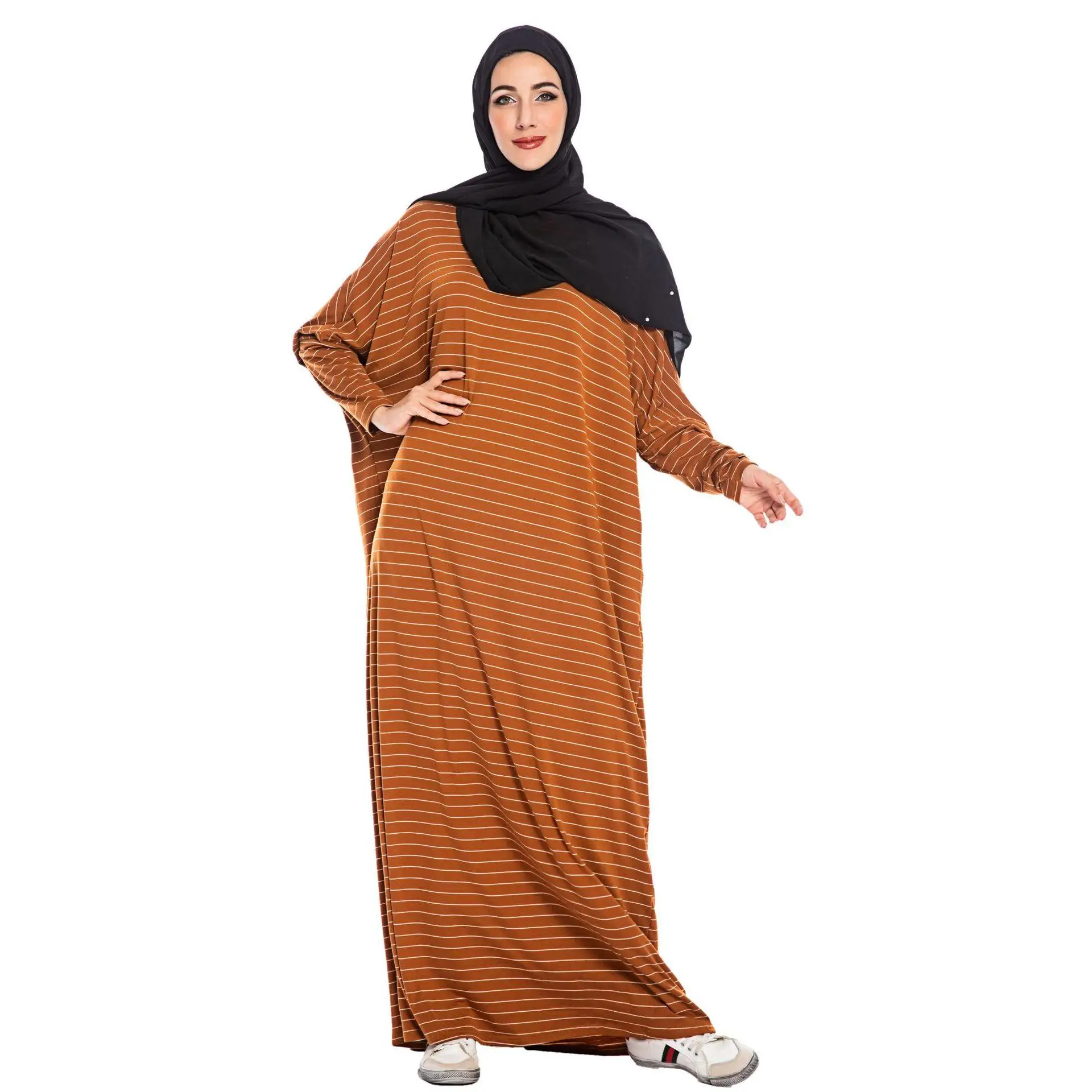 Женское платье с рукавами «летучая мышь», в полоску, abaya, Дубай, мусульманское платье фараши, халат, Арабский исламский стиль, свободный, повседневные платья