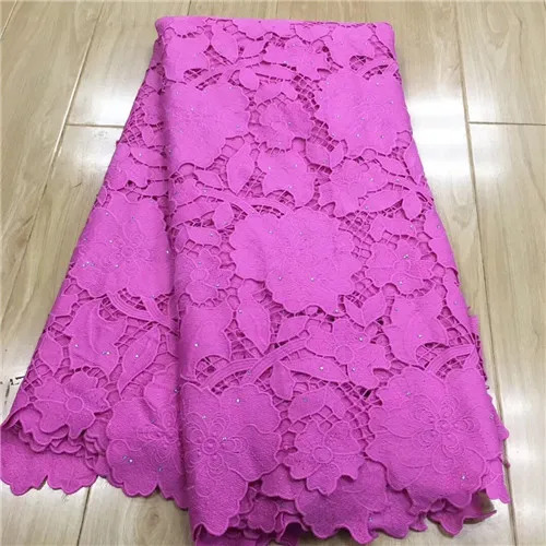 fushia pink Африканская кружевная ткань из нитей детская розовая кружевная ткань гипюр кружевная ткань с камнями tissu dentelle высокое качество 5 ярдов - Цвет: fushia pink