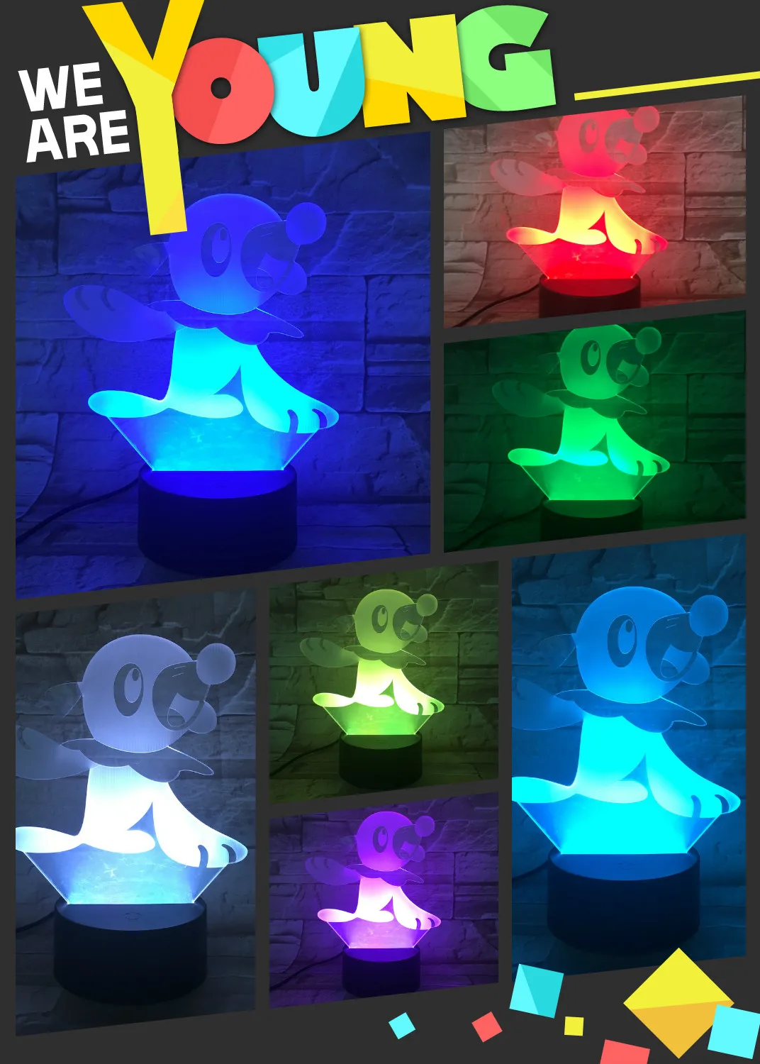Pokemon Go Popplio рисунок детский Ночной светильник светодиодный Изменение цвета прикроватная атмосфера Новинка лампы подарок Usb светодиодный светильник детский Popplio