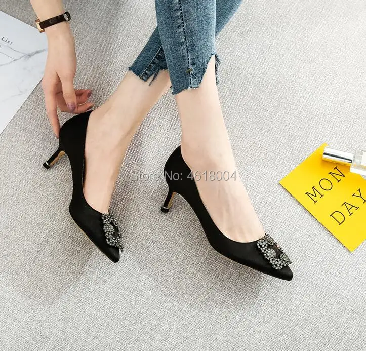 KALMALL scarpe donna Crystal Tacco шелковые бриллианты на высоком каблуке с острым носком свадебные женские вечерние туфли Chaussure Femme