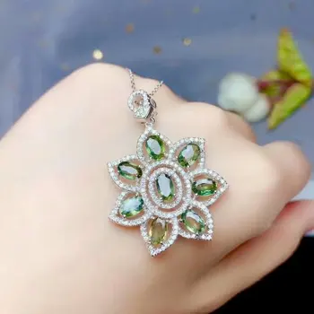 

shilovem 925 silver sterling real Natural sapphire PENDANTS fine Jewelry trendy necklace plant new Christmas gift send necklace plant gemstone 4*6mm bz0406222agl