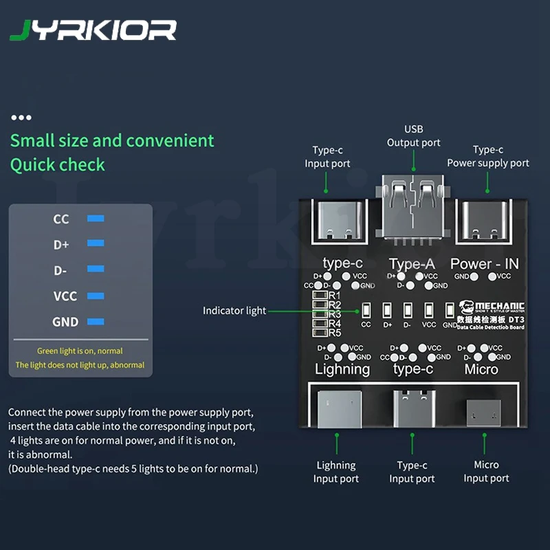 Mechanic Dt3 Usb Cable Tester Data Cable Test Pcb Board For Iphone Android Usb Type c Lightting 