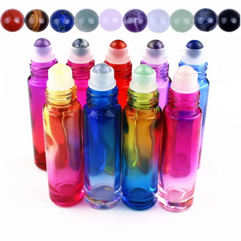 10pcs/lot Glass Essential Oil Bottle With Natural Gemstone Roller Ball