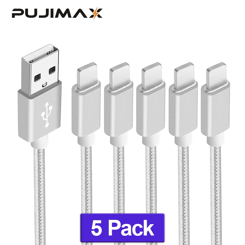

PUJIMAX 5Pack 8Pin to USB Cable Fast Charger Adapter USB Cable For iphone 7 6s iphone xs plus 5 5s ipad mini Mobile Phone Cables